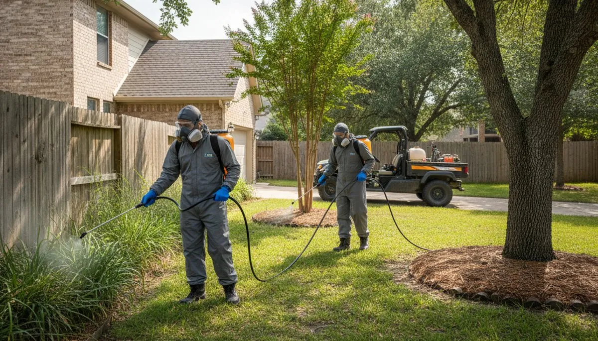 Allentown, PA tree service crew applying tick control treatment for safer outdoor spaces