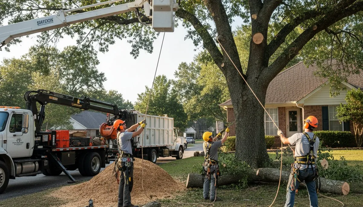 Allentown, PA tree removal crew safely removing a dead tree for a local homeowner