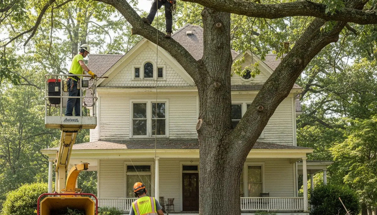 Tree service crew trimming a tree in Allentown, PA for safe, professional property care